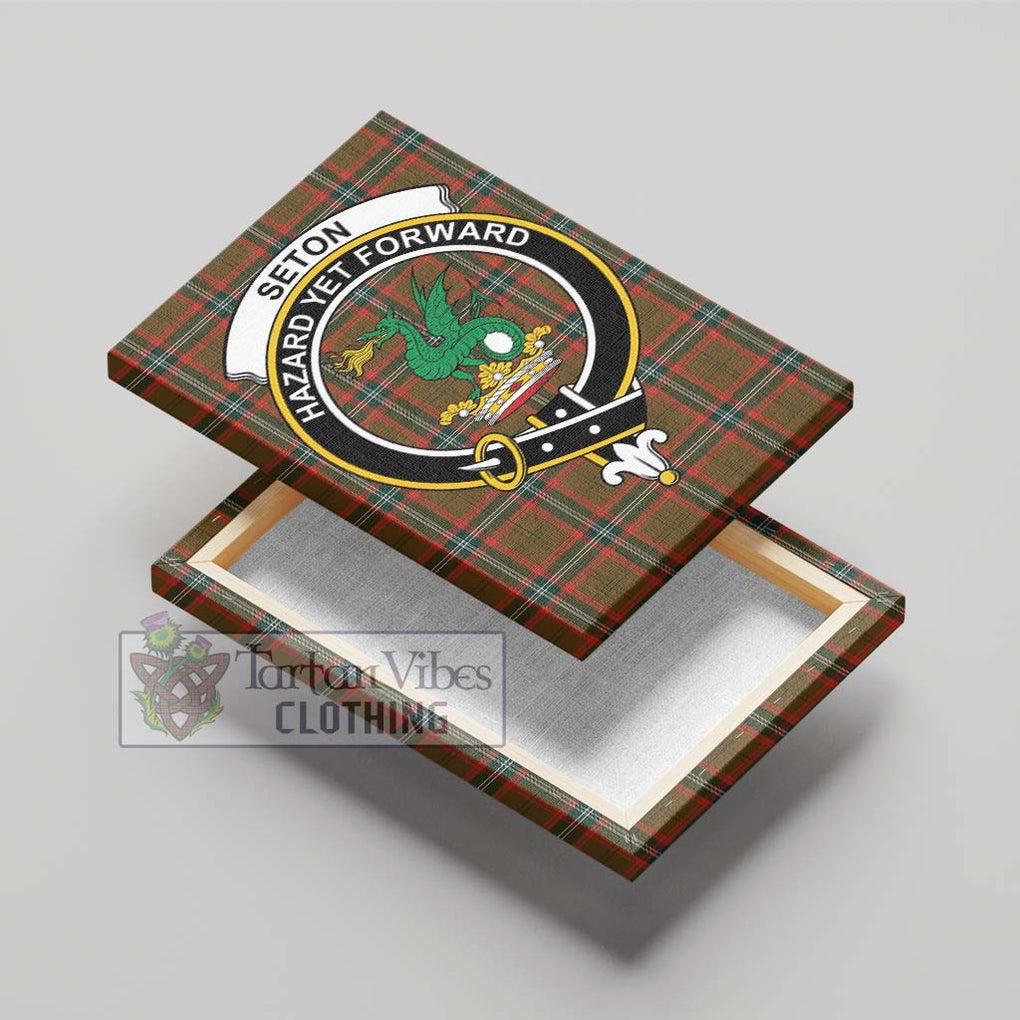 Seton Hunting Modern Tartan Canvas Print Wall Art with Family Crest - Tartan Vibes Clothing