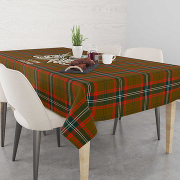 Seton Hunting Modern Tartan Tablecloth with Clan Crest and the Golden Sword of Courageous Legacy