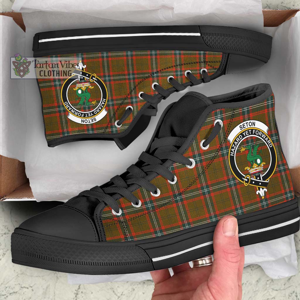 Tartan Vibes Clothing Seton Hunting Modern Tartan High Top Shoes with Family Crest