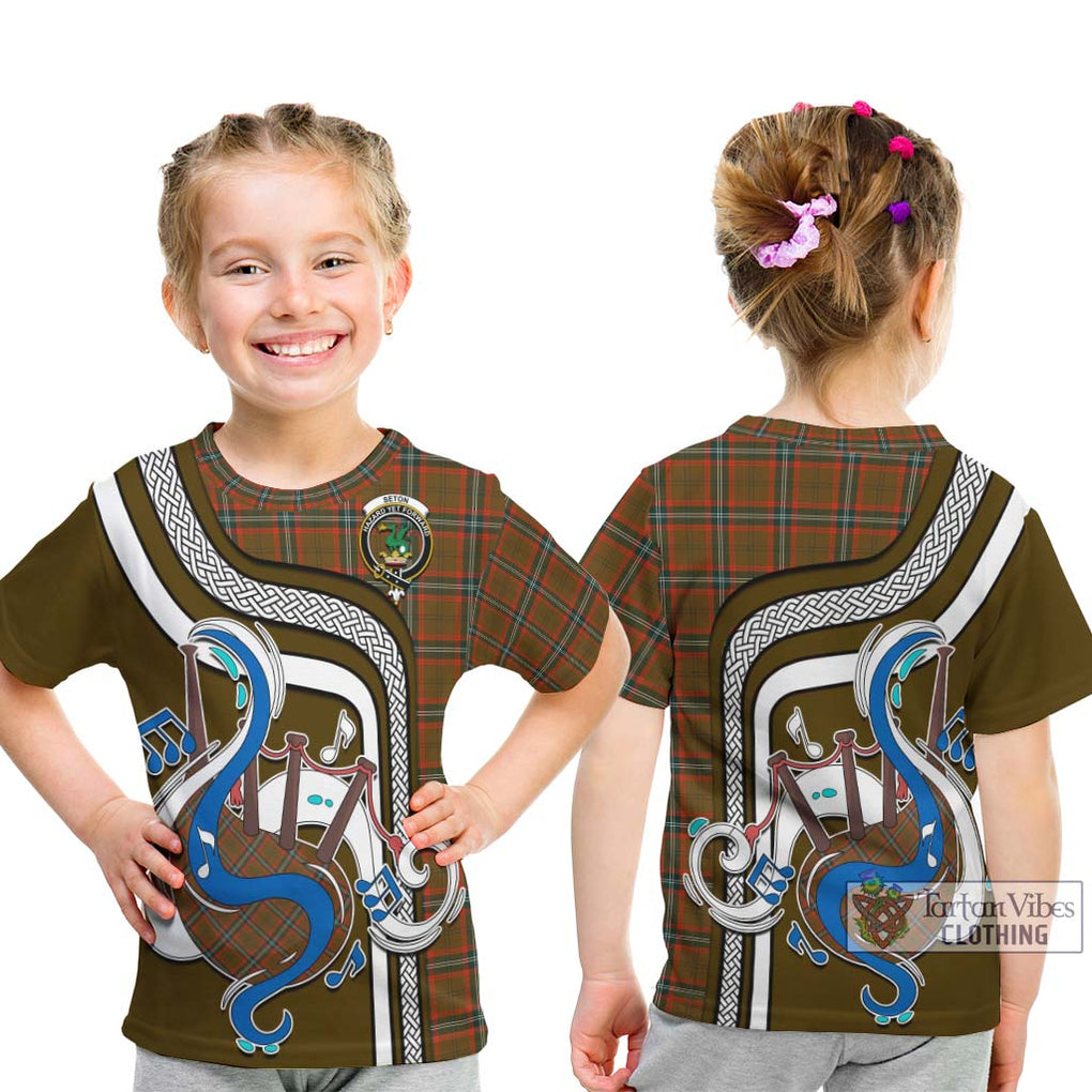 Tartan Vibes Clothing Seton Hunting Modern Tartan Kid T-Shirt with Epic Bagpipe Style