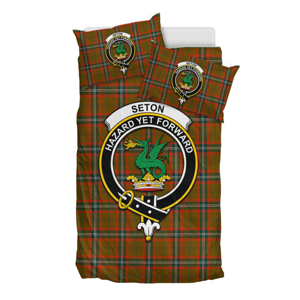 Seton Hunting Modern Tartan Bedding Set with Family Crest - Tartan Vibes Clothing