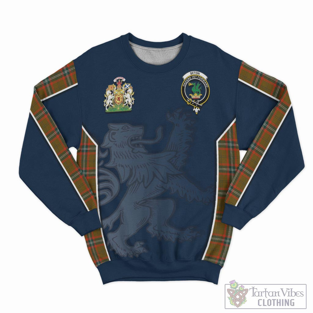 Tartan Vibes Clothing Seton Hunting Modern Tartan Sweater with Family Crest and Lion Rampant Vibes Sport Style