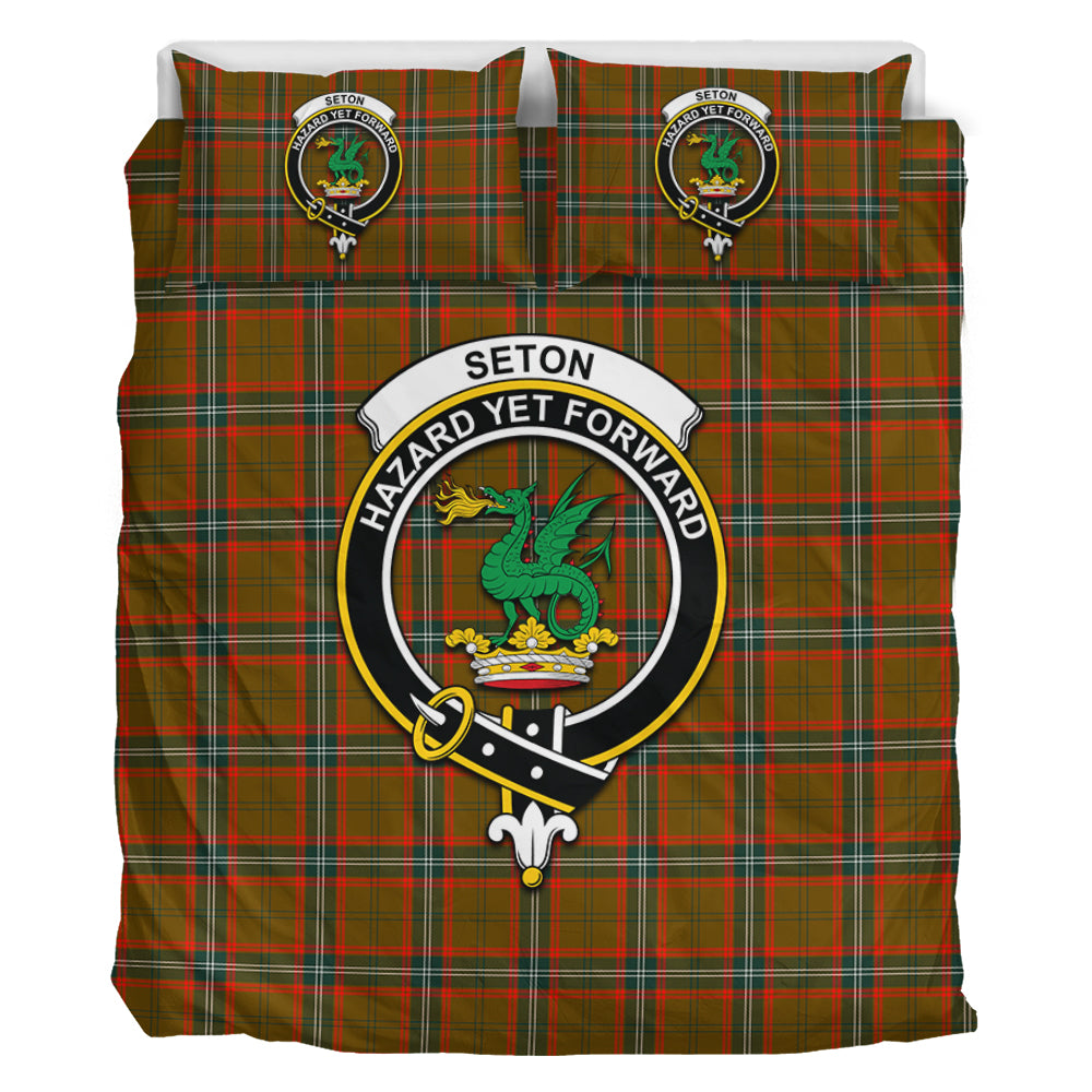 Seton Hunting Modern Tartan Bedding Set with Family Crest - Tartan Vibes Clothing