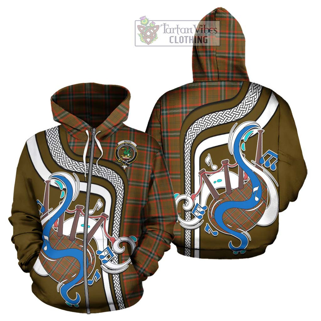 Seton Hunting Modern Tartan Hoodie with Epic Bagpipe Style - Tartanvibesclothing Shop