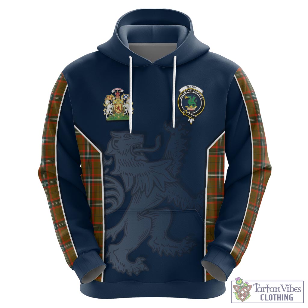 Tartan Vibes Clothing Seton Hunting Modern Tartan Hoodie with Family Crest and Lion Rampant Vibes Sport Style