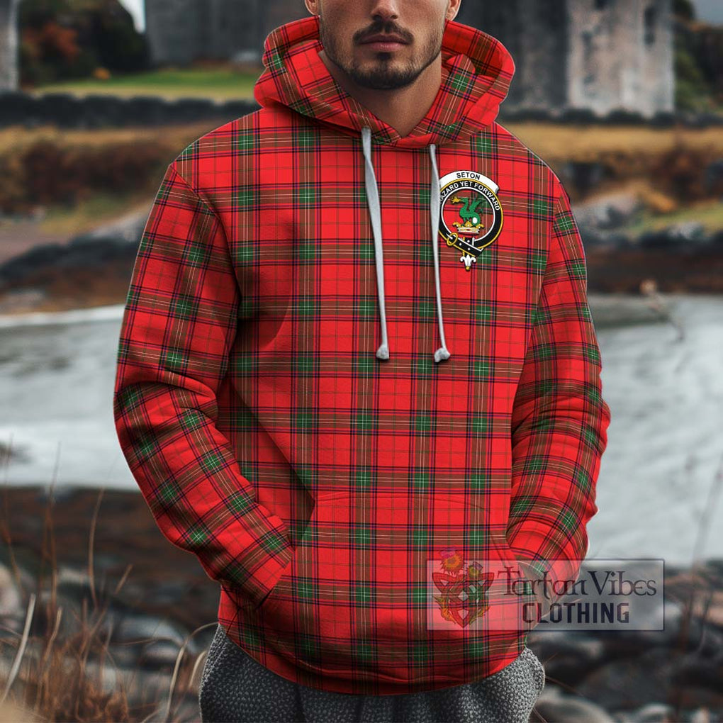 Seton Modern Tartan Cotton Hoodie with Family Crest Pullover Hoodie XS - Tartan Vibes Clothing