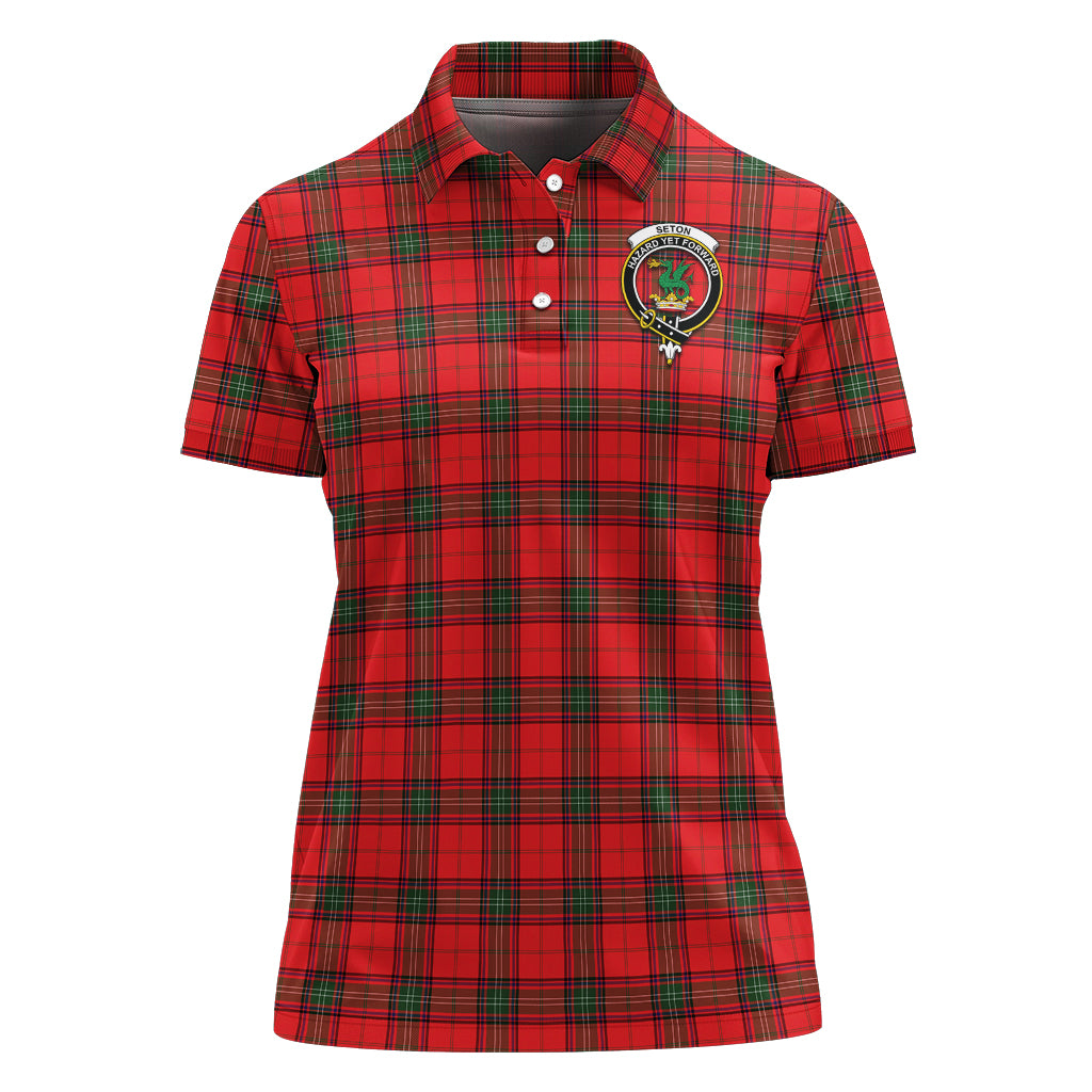 Seton Modern Tartan Polo Shirt with Family Crest For Women - Tartan Vibes Clothing