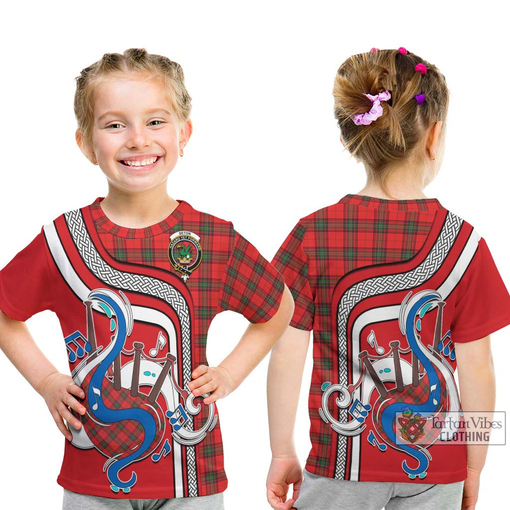 Tartan Vibes Clothing Seton Modern Tartan Kid T-Shirt with Epic Bagpipe Style