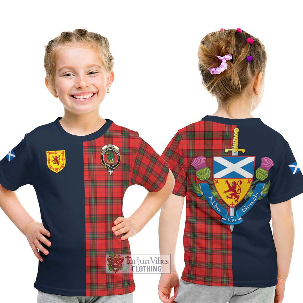 Tartan Vibes Clothing Seton Modern Tartan Kid T-Shirt with Scottish Lion Royal Arm Half Style