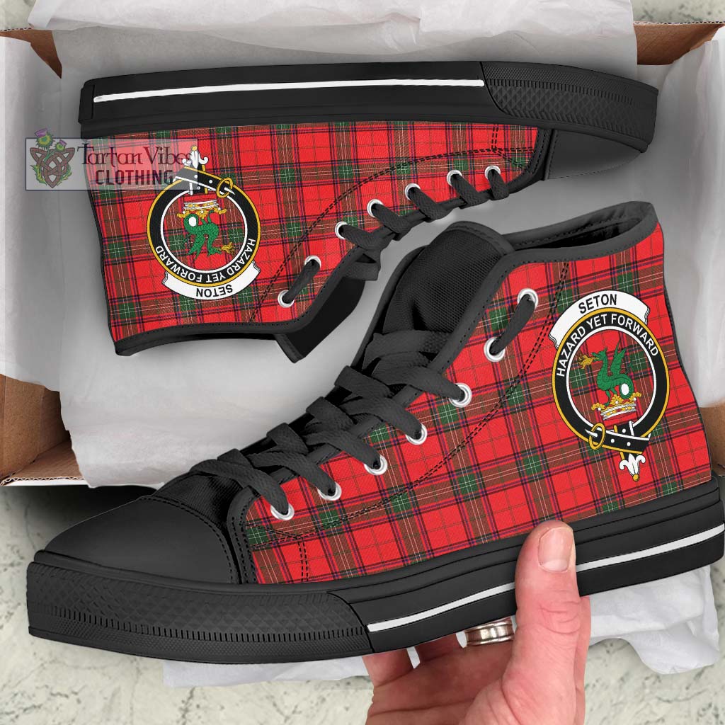 Tartan Vibes Clothing Seton Modern Tartan High Top Shoes with Family Crest