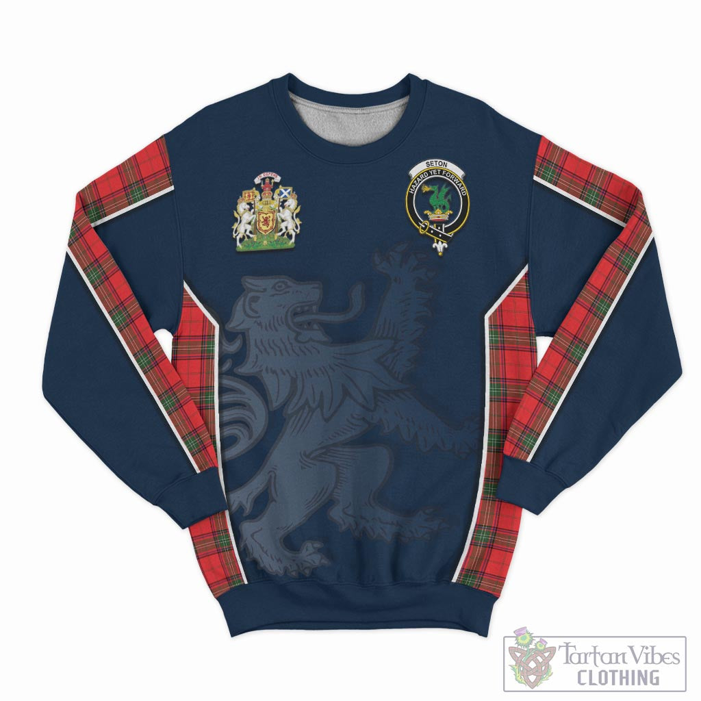 Tartan Vibes Clothing Seton Modern Tartan Sweater with Family Crest and Lion Rampant Vibes Sport Style