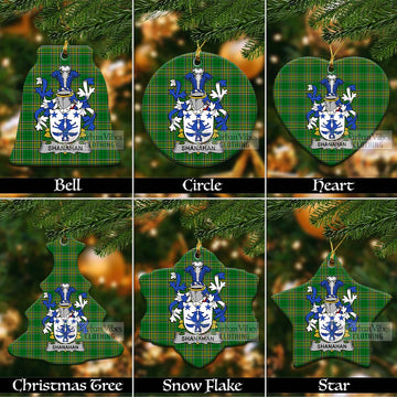 Shanahan Irish Clan Tartan Christmas Ceramic Ornament with Coat of Arms