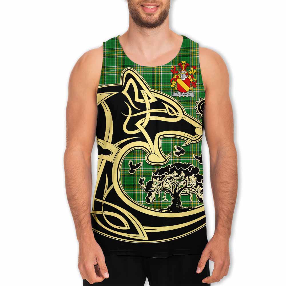 Shannon Irish Tartan Men's Tank Top with Coat of Arms Celtic Wolf Style Men - Tartan Vibes Clothing