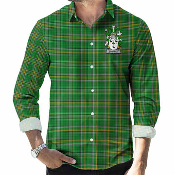 Sharkey Irish Clan Tartan Long Sleeve Button Up with Coat of Arms Men's Shirt - Tartan Vibes Clothing