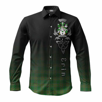 Sharkey Irish Clan Long Sleeve Button Shirt with Coat of Arms Erin Go Bragh Celtic Inspired Men's Shirt S - Tartan Vibes Clothing