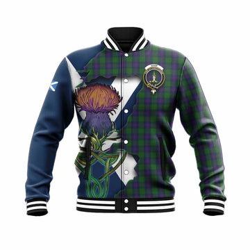 Shaw Tartan Family Crest Baseball Jacket Scottish Thistle Celtic Inspired Unisex - Tartan Vibes Clothing