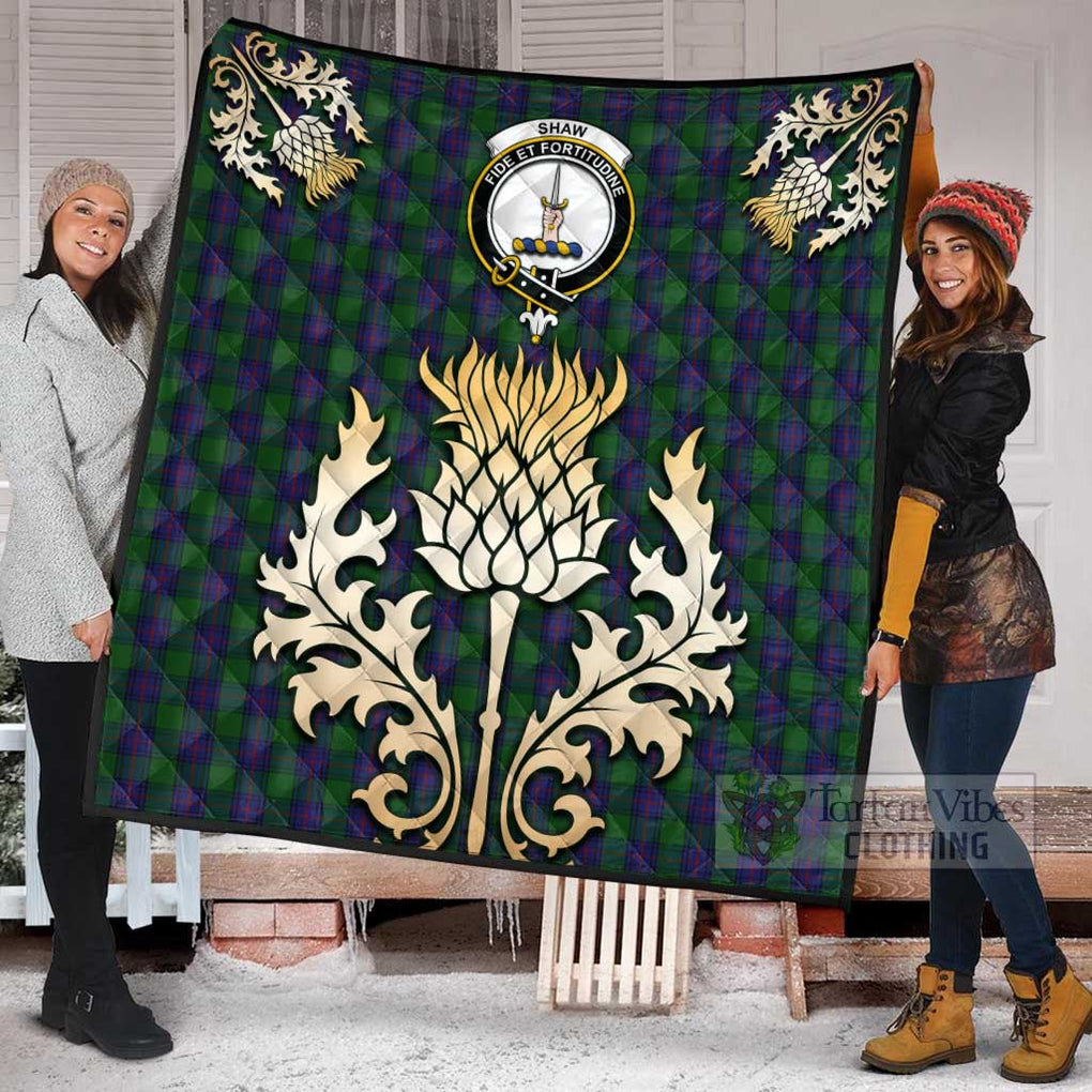 Tartan Vibes Clothing Shaw Tartan Quilt with Family Crest and Golden Thistle Style