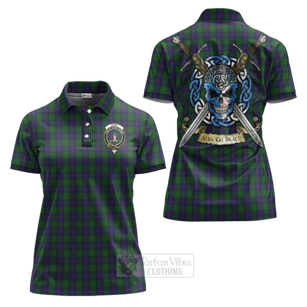 Tartan Vibes Clothing Shaw Tartan Women's Polo Shirt with Family Crest Celtic Skull Style