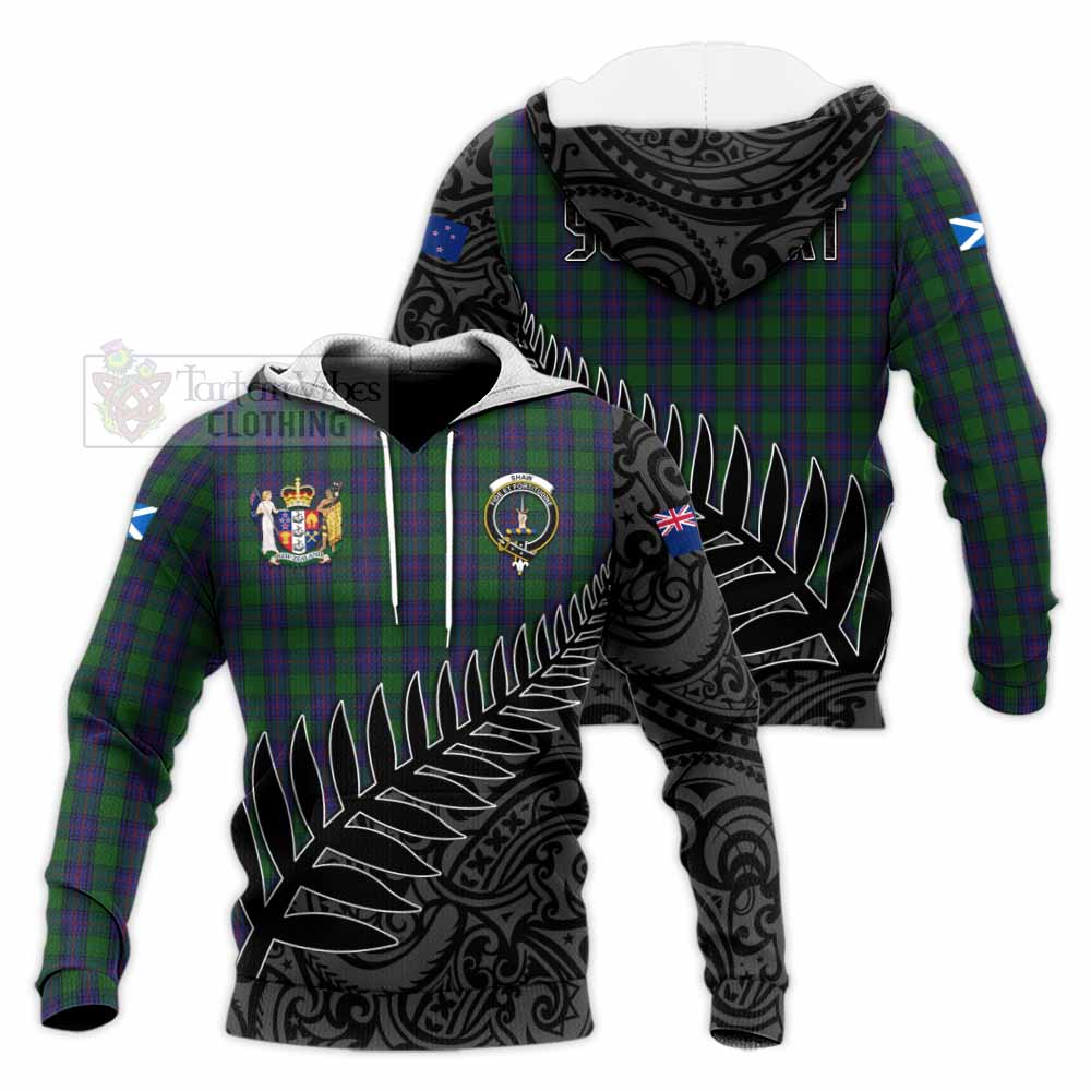 Tartan Vibes Clothing Shaw Crest Tartan Knitted Hoodie with New Zealand Silver Fern Half Style