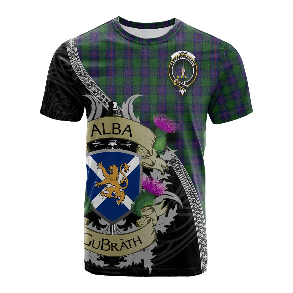 Shaw Tartan Family Crest Cotton T-shirt Lion Rampant Royal Thistle Shield Celtic Inspired Kid's Shirt - Tartan Vibes Clothing