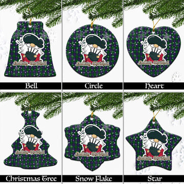 Shaw Tartan Christmas Ceramic Ornaments with Scottish Gnome Playing Bagpipes