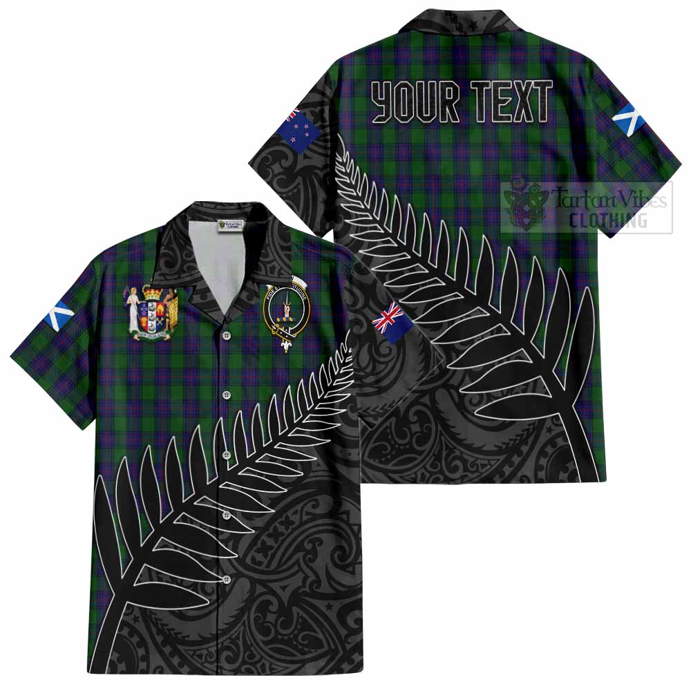 Tartan Vibes Clothing Shaw Crest Tartan Short Sleeve Button Shirt with New Zealand Silver Fern Half Style