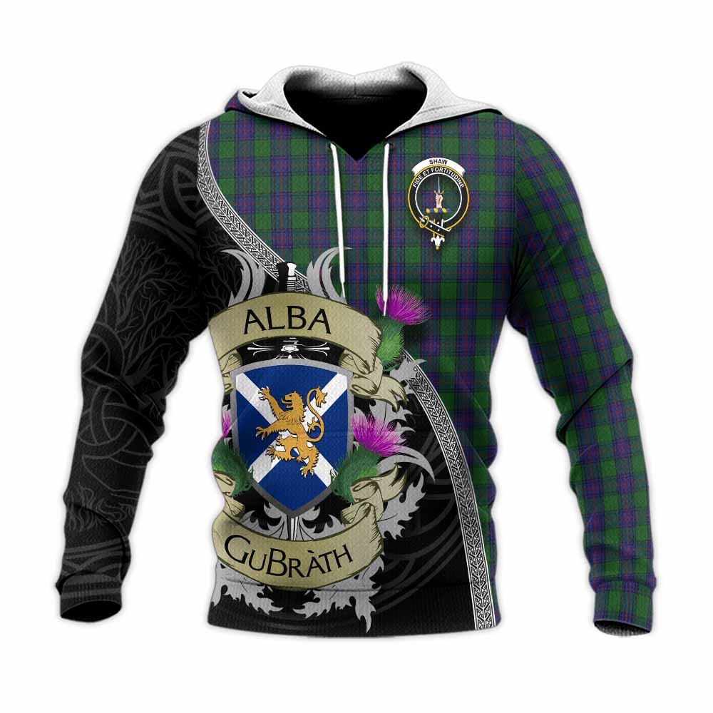 Shaw Tartan Family Crest Knitted Hoodie Lion Rampant Royal Thistle Shield Celtic Inspired Unisex Knitted Pullover Hoodie - Tartan Vibes Clothing