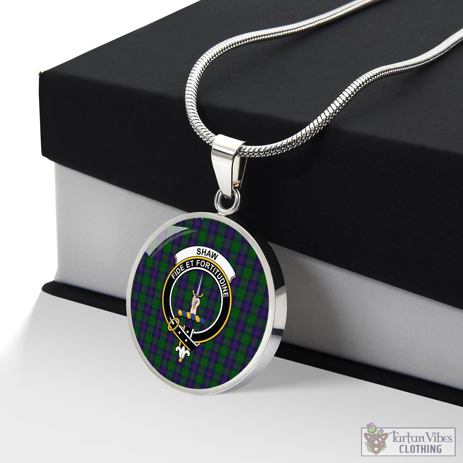 Tartan Vibes Clothing Shaw Tartan Circle Necklace with Family Crest