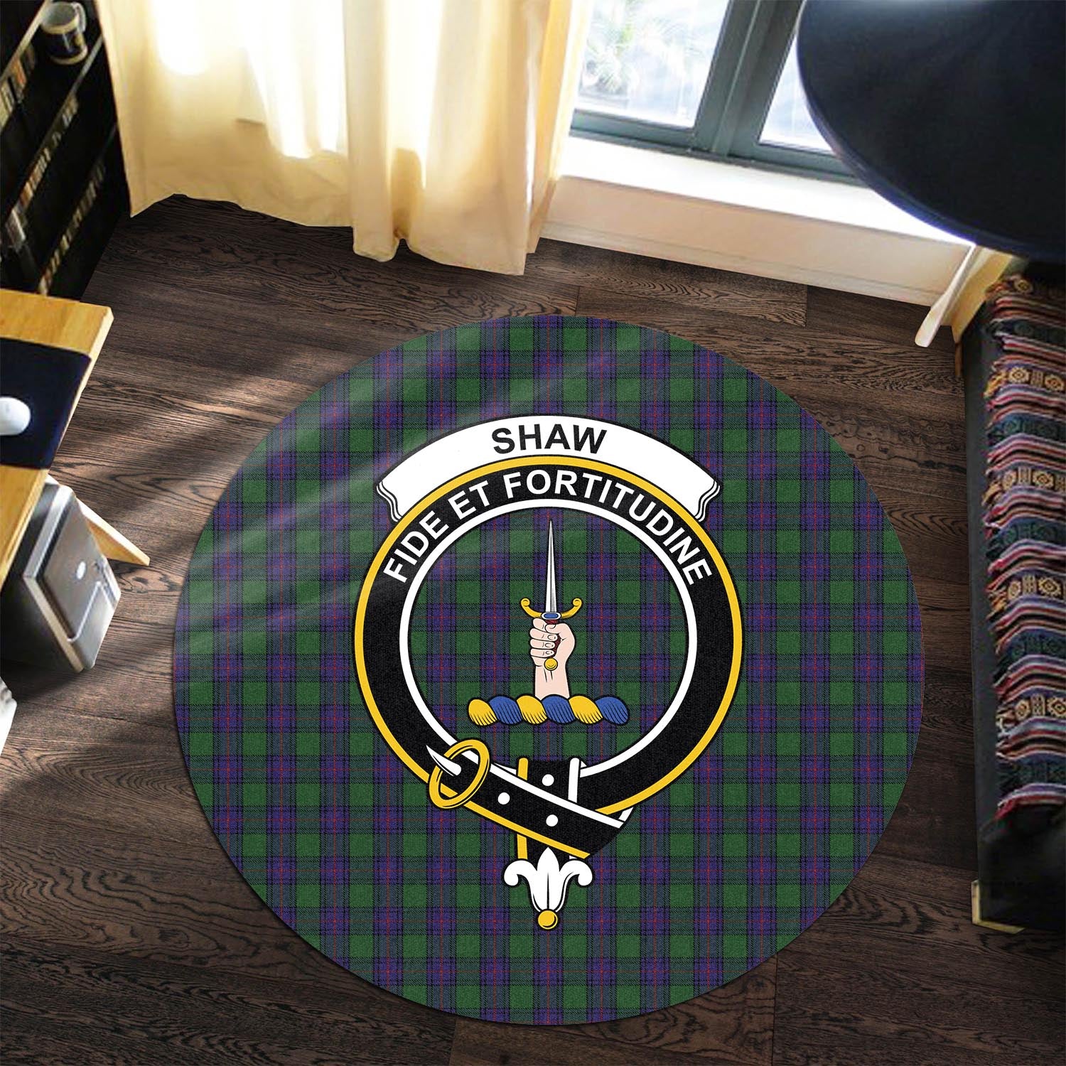 Shaw Tartan Round Rug with Family Crest Premium Round Rug - Tartan Vibes Clothing