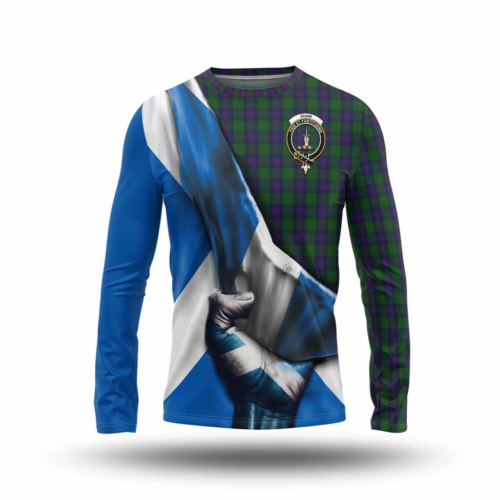 Tartan Vibes Clothing Shaw Tartan Long Sleeve T-Shirt with Family Crest Scotland Patriotic Style