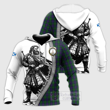 Shaw Tartan Clan Crest Knitted Hoodie with Highlander Warrior Celtic Style