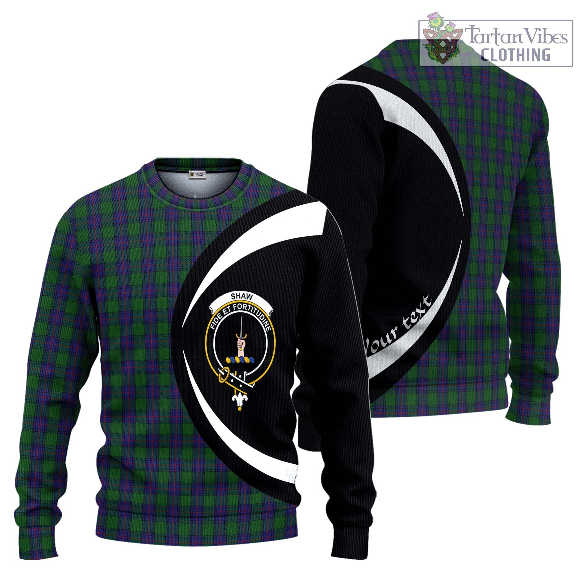 Shaw Tartan Knitted Sweater with Family Crest Circle Style Unisex - Tartan Vibes Clothing