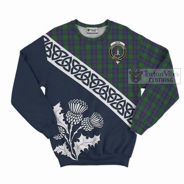 Shaw Tartan Sweatshirt Featuring Thistle and Scotland Map