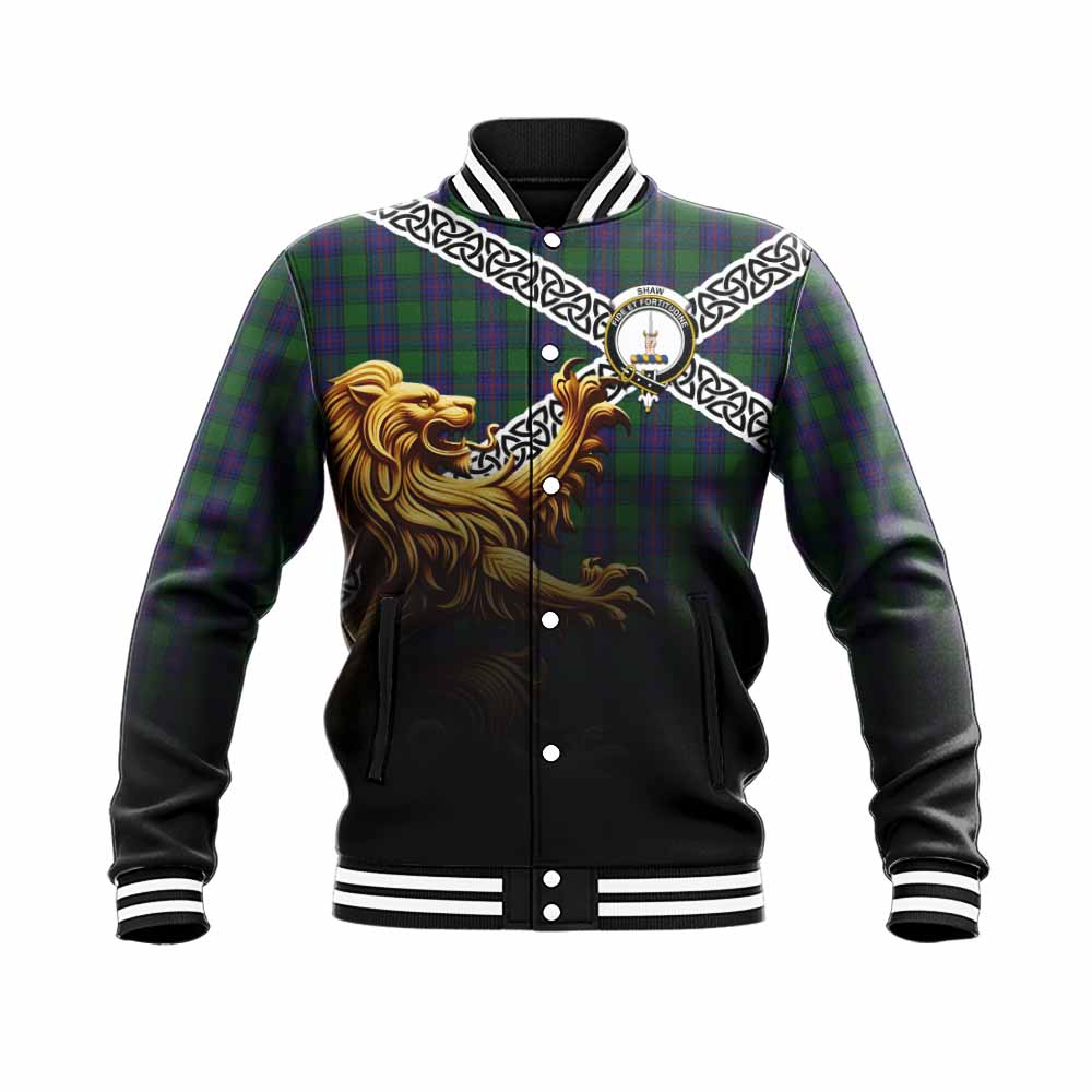 Shaw Crest Tartan Baseball Jacket with Golden Lion Emblem Celtic Style Unisex - Tartan Vibes Clothing
