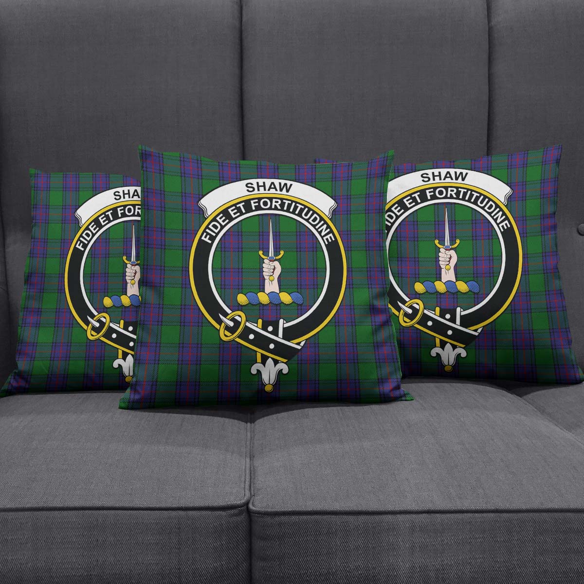 Shaw Tartan Pillow Cover with Family Crest Square Pillow Cover - Tartanvibesclothing