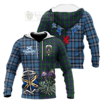 Shaw Tartan Knitted Hoodie Happy St. Andrew's Day Half Tartan Style