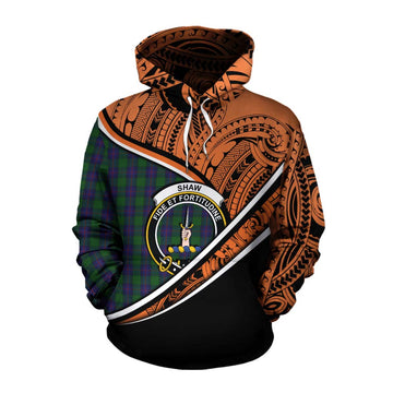 Shaw Crest Tartan Cotton Hoodie with Polynesian Vibes Style - Orange Version