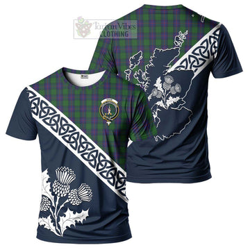 Shaw Tartan T-Shirt Featuring Thistle and Scotland Map