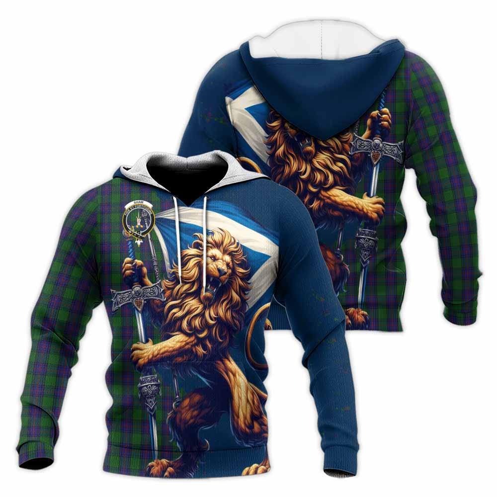 Tartan Vibes Clothing Shaw Tartan Family Crest Knitted Hoodie with Scottish Majestic Lion