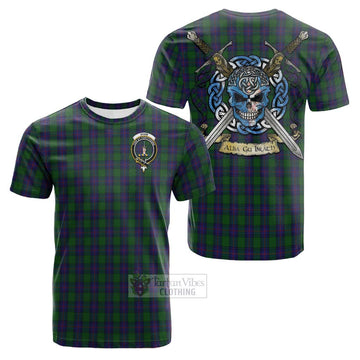 Shaw Tartan Cotton T-shirt with Family Crest Celtic Skull Style