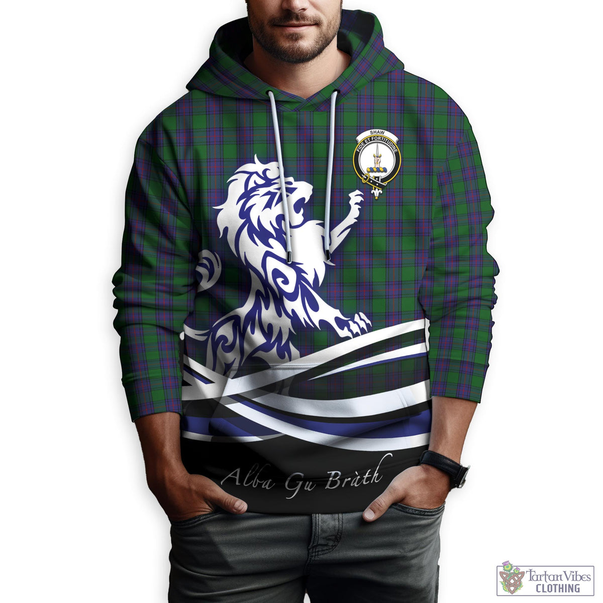 Shaw Tartan Hoodie with Alba Gu Brath Regal Lion Emblem Zip Hoodie - Tartan Vibes Clothing