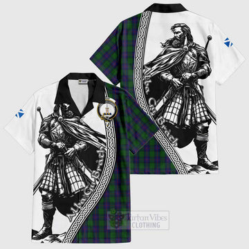 Shaw Tartan Clan Crest Short Sleeve Button Shirt with Highlander Warrior Celtic Style