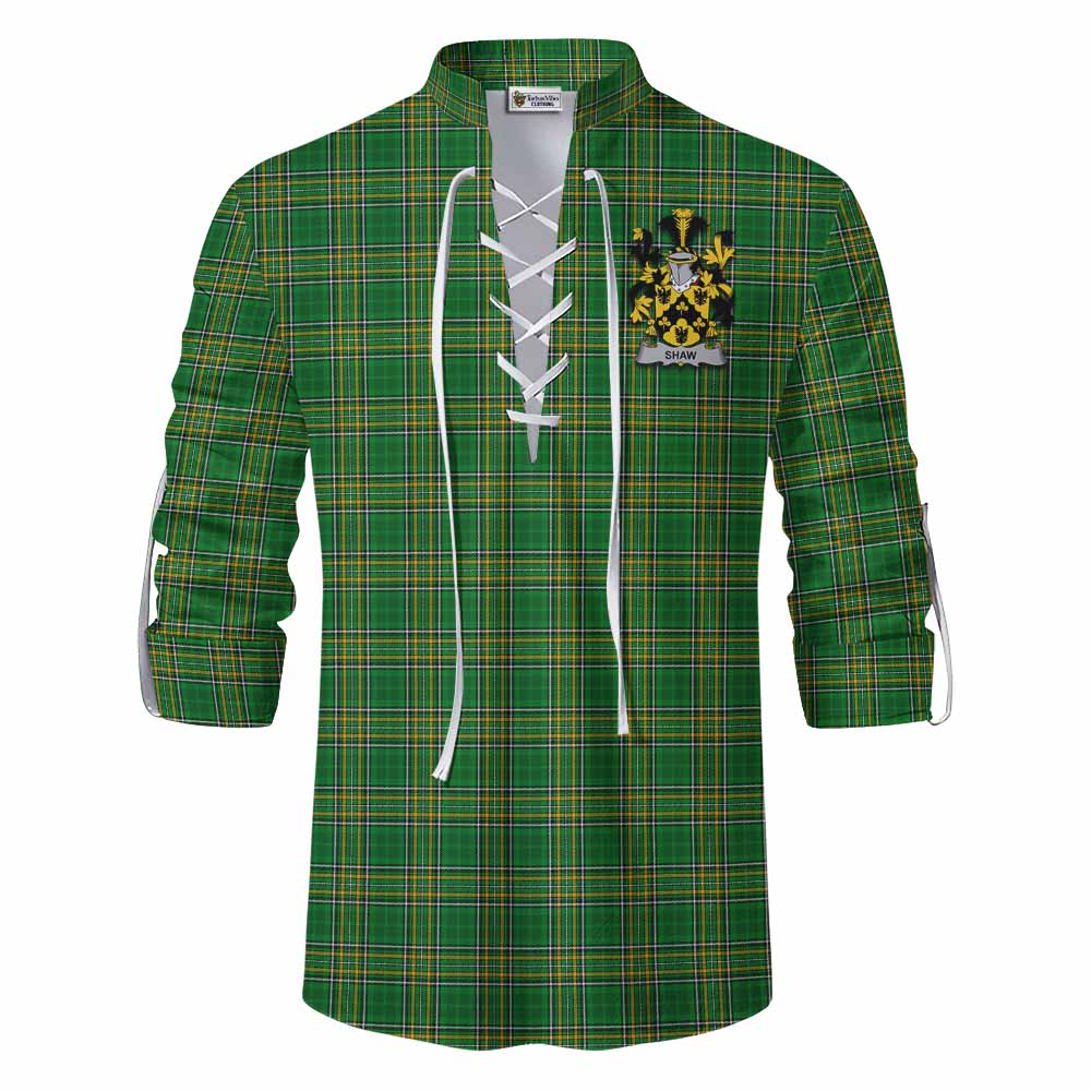 Tartan Vibes Clothing Shaw Irish Clan Tartan Ghillie Kilt Shirt with Coat of Arms