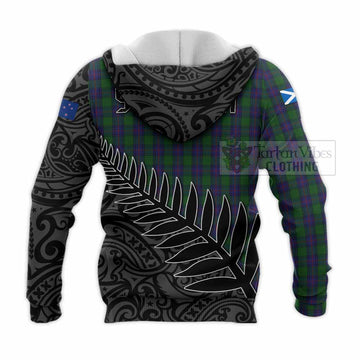 Shaw Crest Tartan Knitted Hoodie with New Zealand Silver Fern Half Style