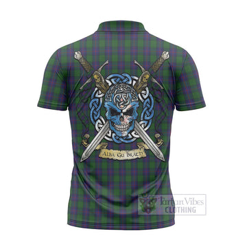 Shaw Tartan Zipper Polo Shirt with Family Crest Celtic Skull Style