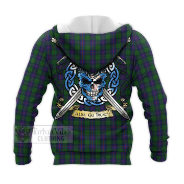 Shaw Tartan Knitted Hoodie with Family Crest Celtic Skull Style