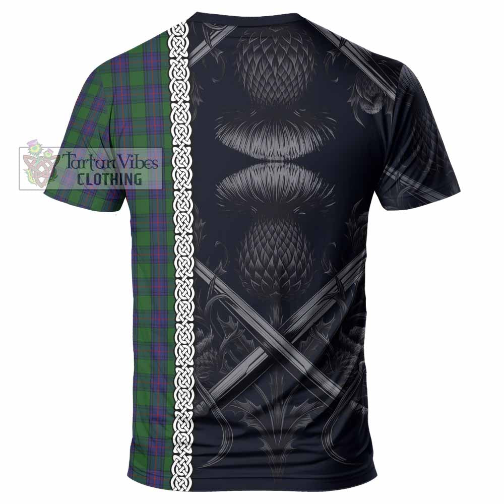 Shaw Tartan T-Shirt with Family Crest Cross Sword Thistle Celtic Vibes - Tartan Vibes Clothing