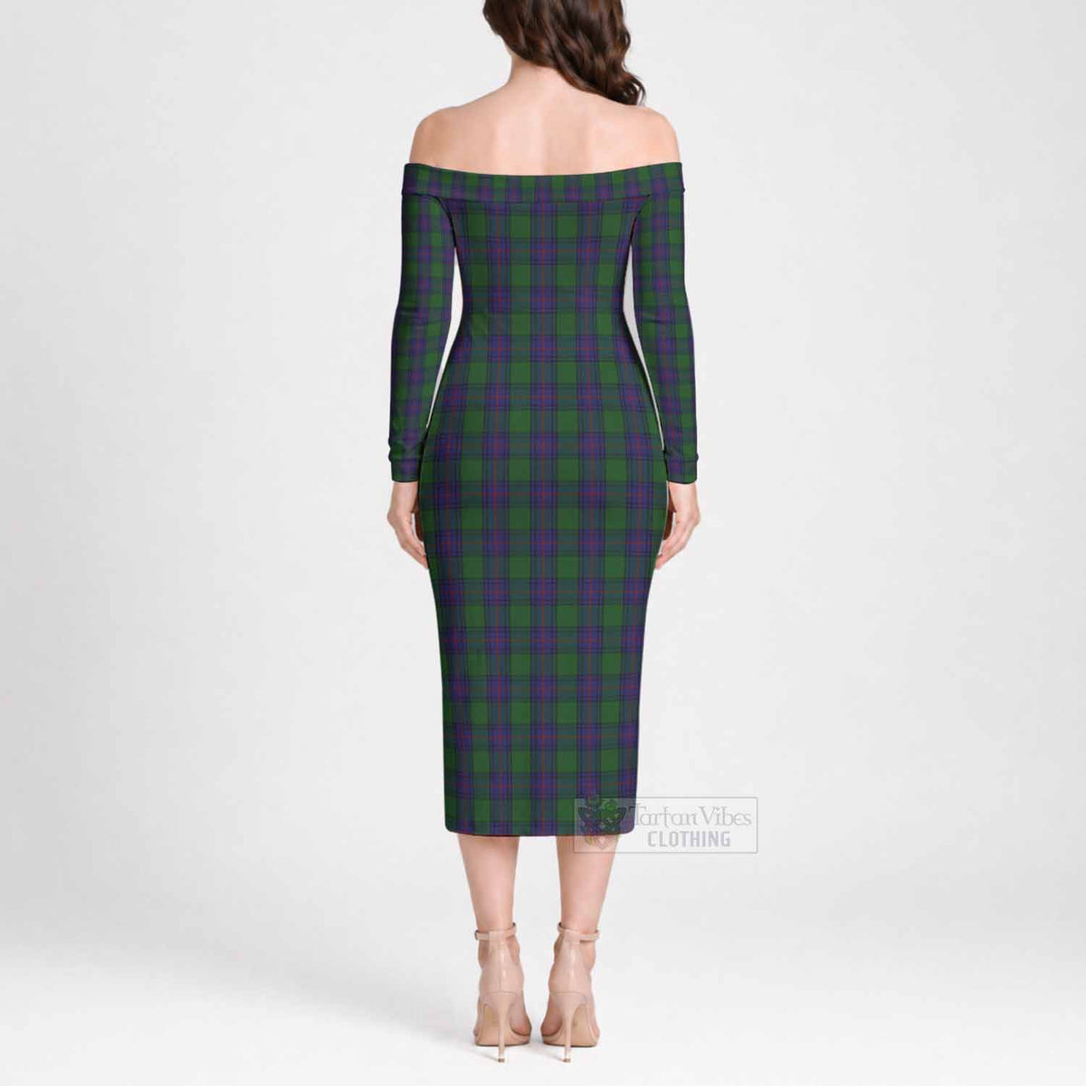 Shaw Tartan Off Shoulder Long Sleeve Dress - Tartan Vibes Clothing