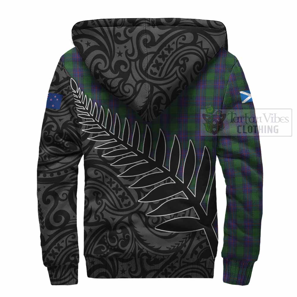 Tartan Vibes Clothing Shaw Crest Tartan Sherpa Hoodie with New Zealand Silver Fern Half Style