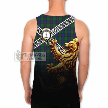 Shaw Crest Tartan Men's Tank Top with Golden Lion Emblem Celtic Style - Tartan Vibes Clothing